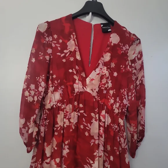 Maison Tara Floral Chiffon 3/4 Sleeve Maxi Dress - Picture 7 of 10